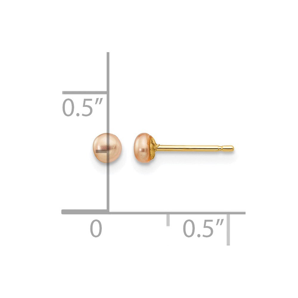 14k 3-4mm Pink Button FW Cultured Pearl Stud Post Earrings