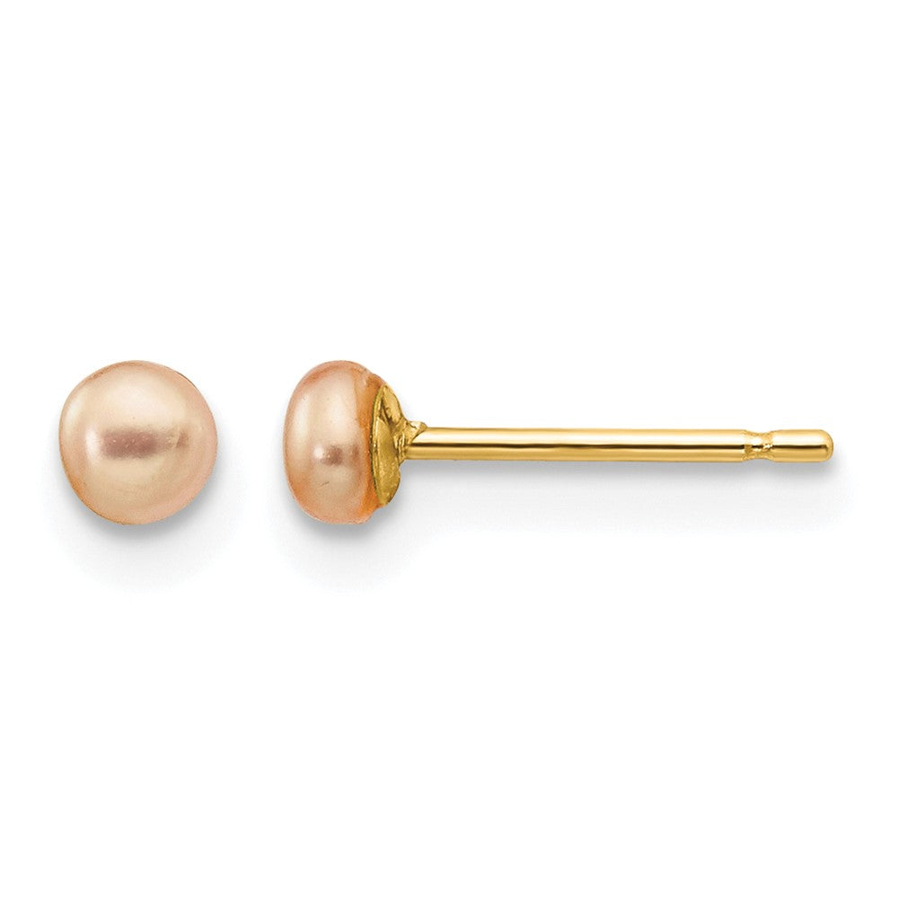 14k 3-4mm Pink Button FW Cultured Pearl Stud Post Earrings