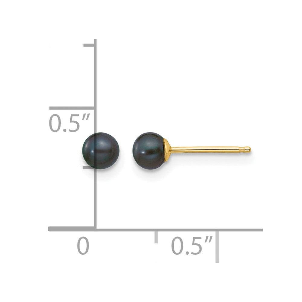 14k 3-4mm Black Round Freshwater Cultured Pearl Stud Post Earrings