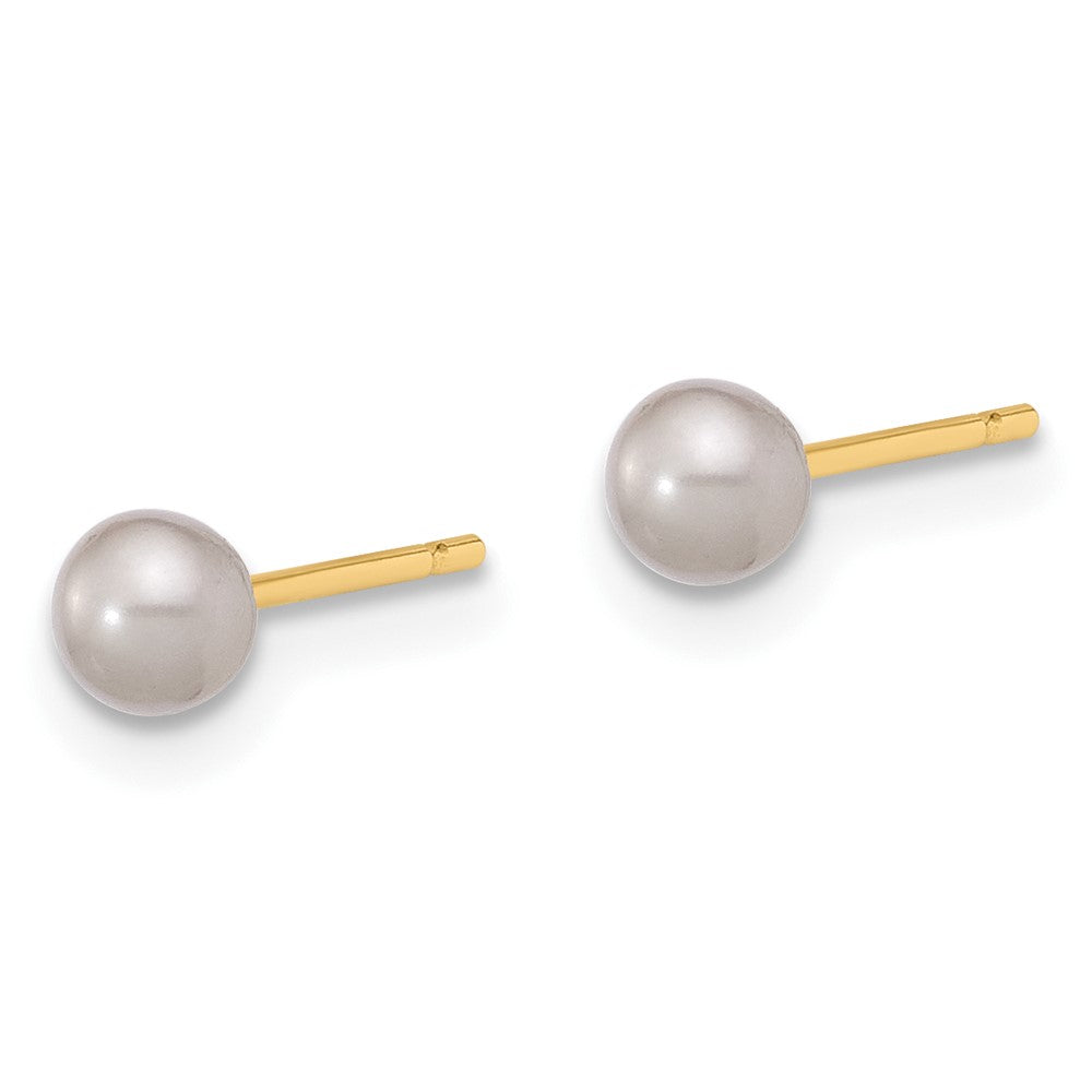 14K 3-4mm Round Grey Freshwater Cultured Pearl Post Earrings