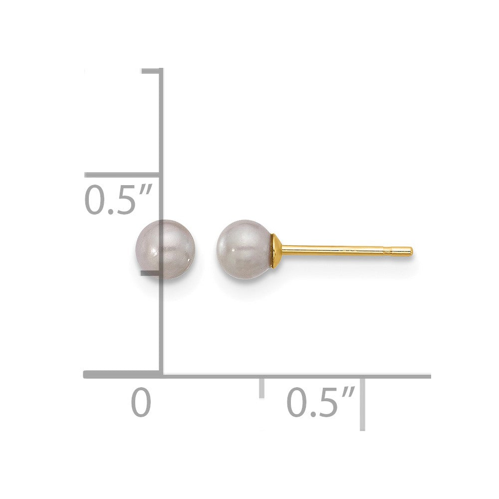 14K 3-4mm Round Grey Freshwater Cultured Pearl Post Earrings