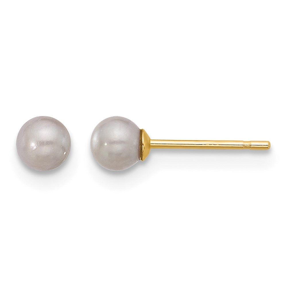 14K 3-4mm Round Grey Freshwater Cultured Pearl Post Earrings