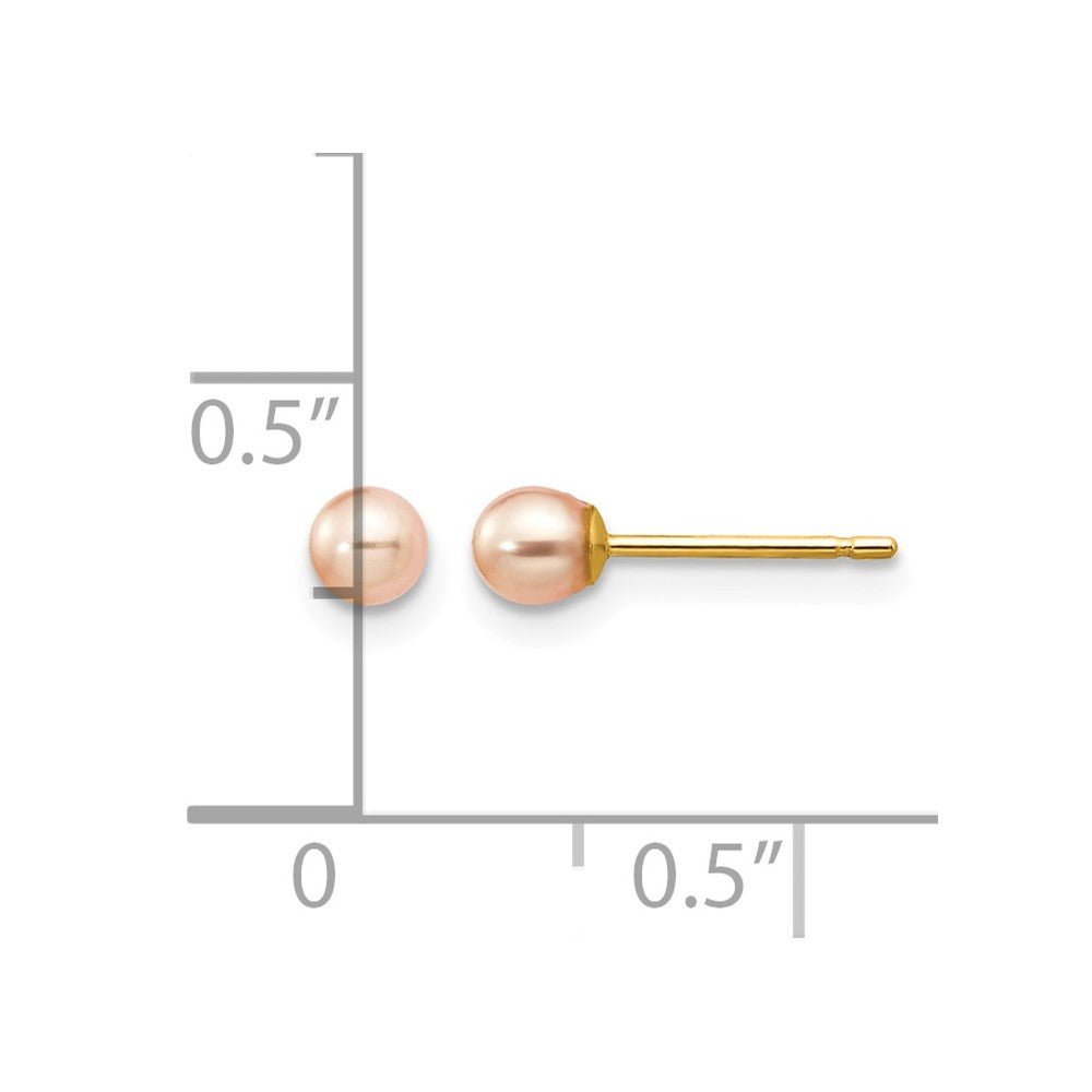14k 3-4mm Pink Round Freshwater Cultured Pearl Stud Post Earrings