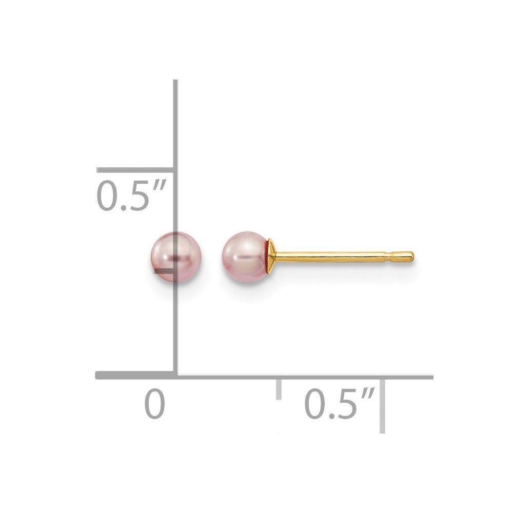 14k 3-4mm Purple Round Freshwater Cultured Pearl Stud Post Earrings