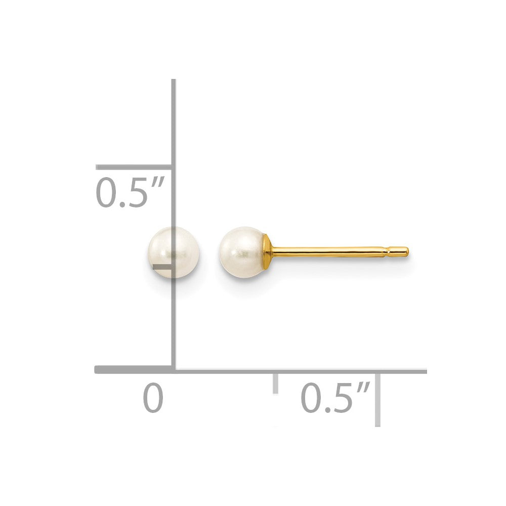 14k 3-4mm White Round Freshwater Cultured Pearl Stud Post Earrings