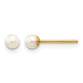 14k 3-4mm White Round Freshwater Cultured Pearl Stud Post Earrings