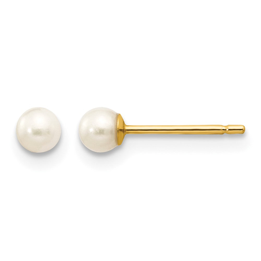 14k 3-4mm White Round Freshwater Cultured Pearl Stud Post Earrings