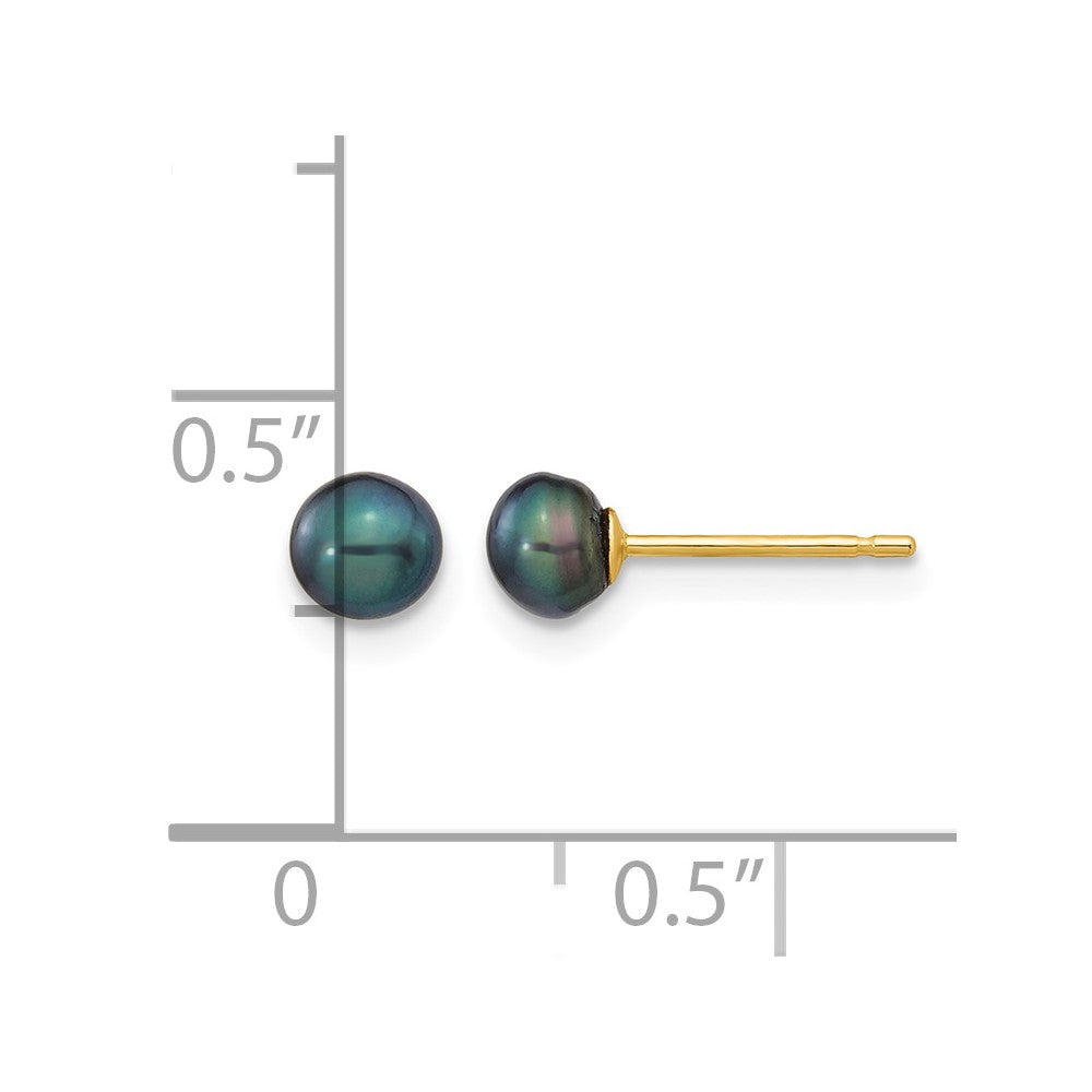 14k 4-5mm Black Button FW Cultured Pearl Stud Post Earrings