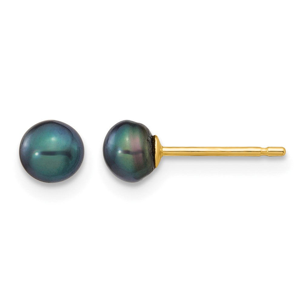 14k 4-5mm Black Button FW Cultured Pearl Stud Post Earrings