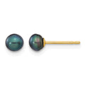 14k 4-5mm Black Button FW Cultured Pearl Stud Post Earrings