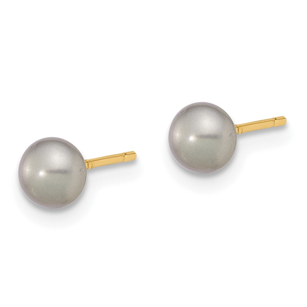 14K 4-5mm Grey Button FWC Pearl Stud Post Earrings