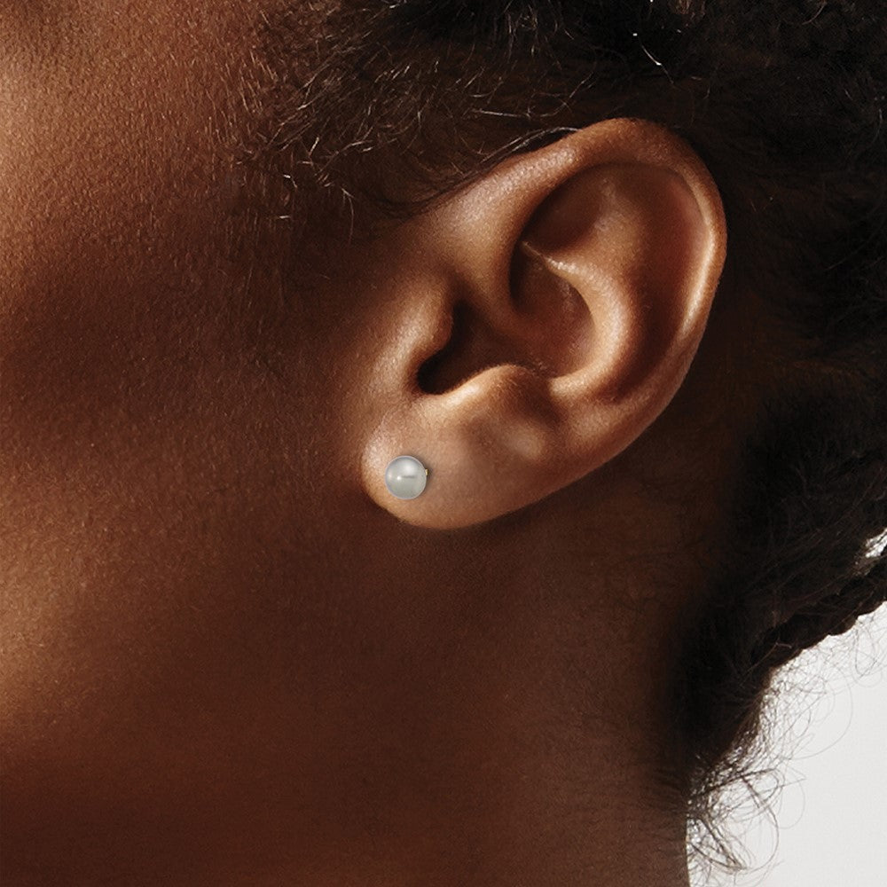 14K 4-5mm Grey Button FWC Pearl Stud Post Earrings