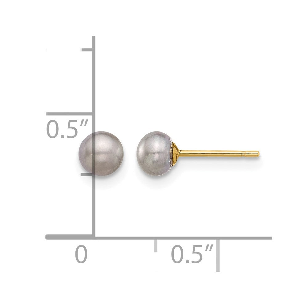 14K 4-5mm Grey Button FWC Pearl Stud Post Earrings