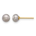 14K 4-5mm Grey Button FWC Pearl Stud Post Earrings