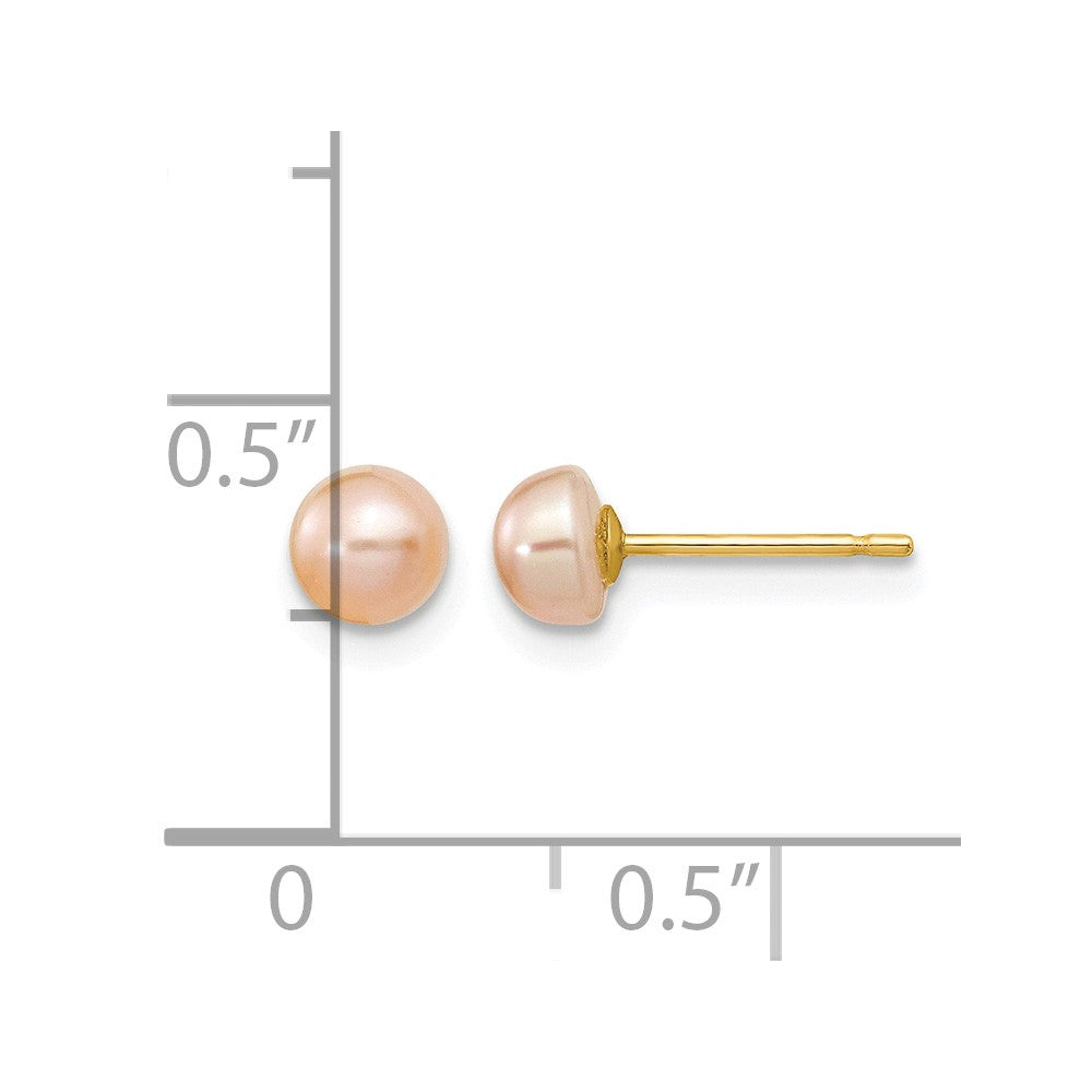 14K 4-5mm Pink FW Cultured Button Pearl Stud Post Earrings
