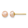 14K 4-5mm Pink FW Cultured Button Pearl Stud Post Earrings