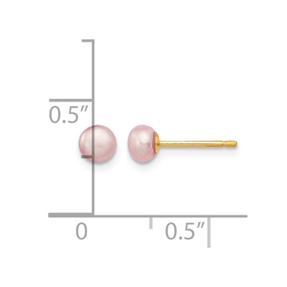 14K 4-5mm Purple Freshwater Cultured Button Pearl Stud Post Earrings