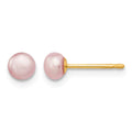 14K 4-5mm Purple Freshwater Cultured Button Pearl Stud Post Earrings