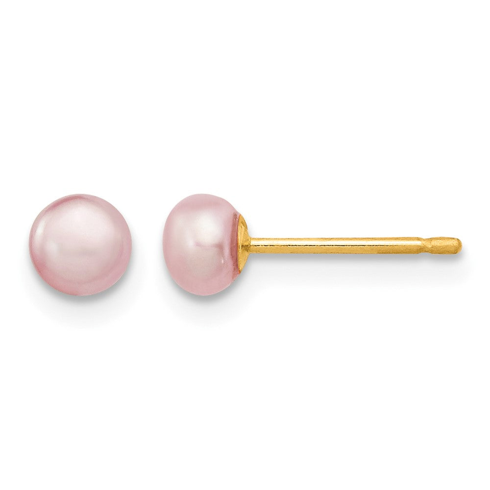 14K 4-5mm Purple Freshwater Cultured Button Pearl Stud Post Earrings
