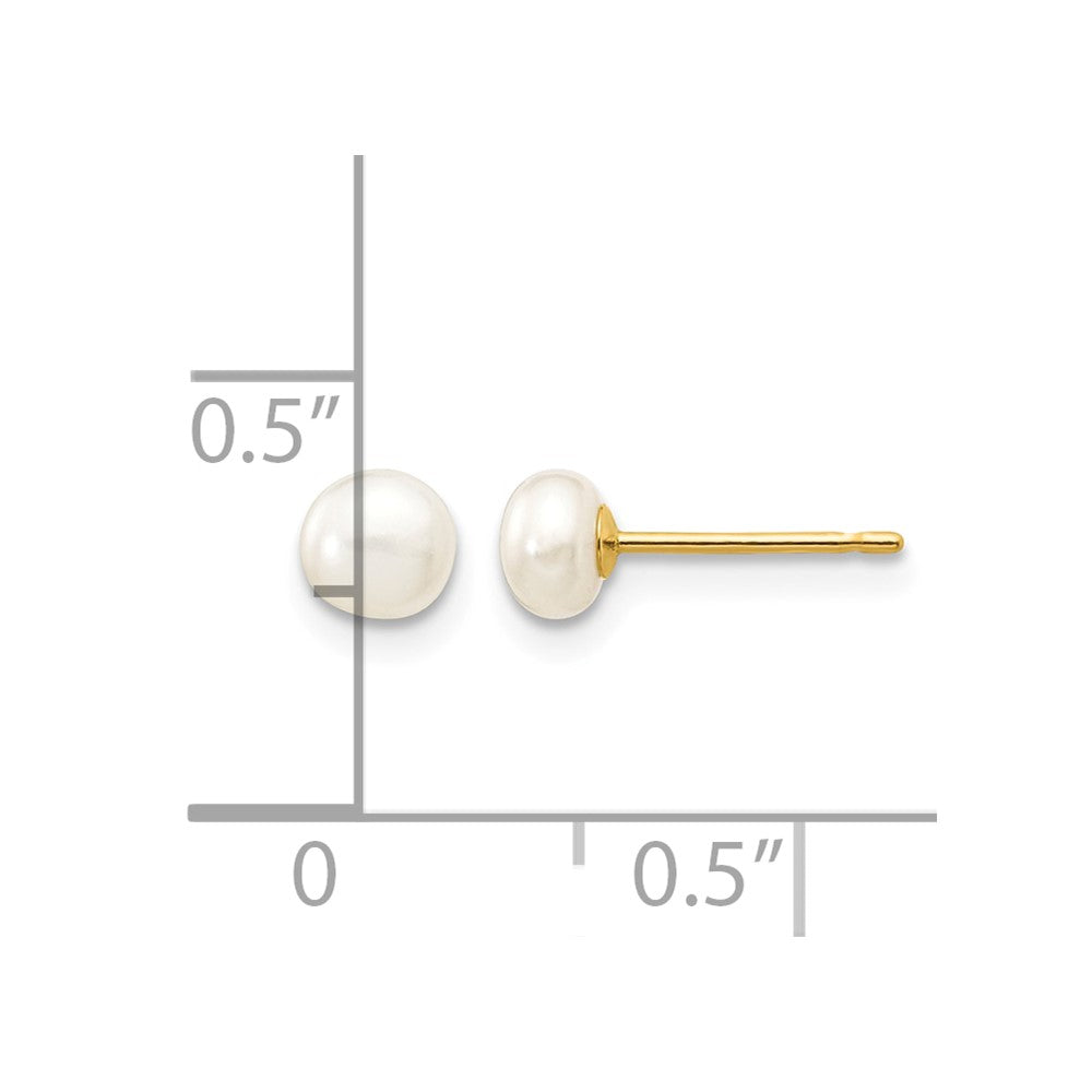 14k 4-5mm White Button Freshwater Cultured Pearl Stud Post Earrings