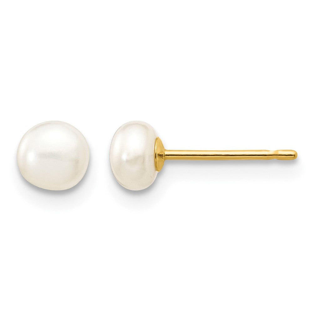 14k 4-5mm White Button Freshwater Cultured Pearl Stud Post Earrings