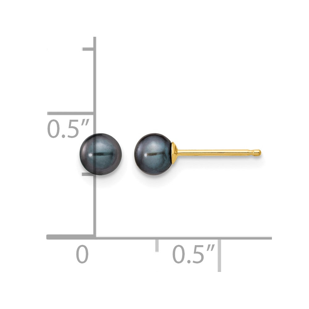 14k 4-5mm Black Round Freshwater Cultured Pearl Stud Post Earrings