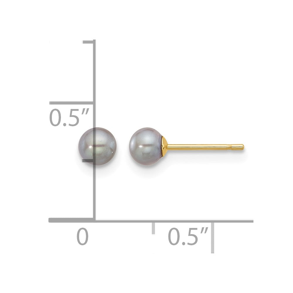 14K 4-5mm Round Grey Freshwater Cultured Pearl Post Earrings