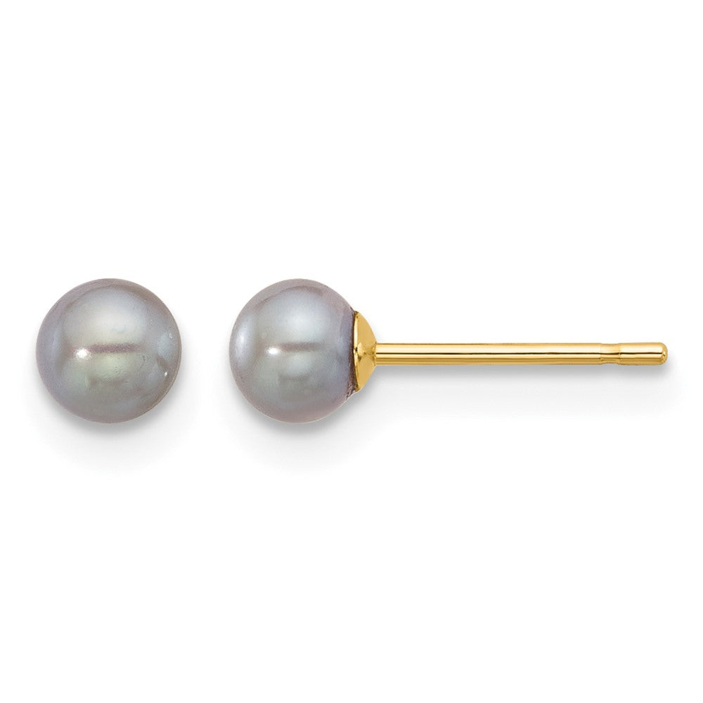 14K 4-5mm Round Grey Freshwater Cultured Pearl Post Earrings