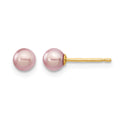 14k 4-5mm Purple Round Freshwater Cultured Pearl Stud Post Earrings