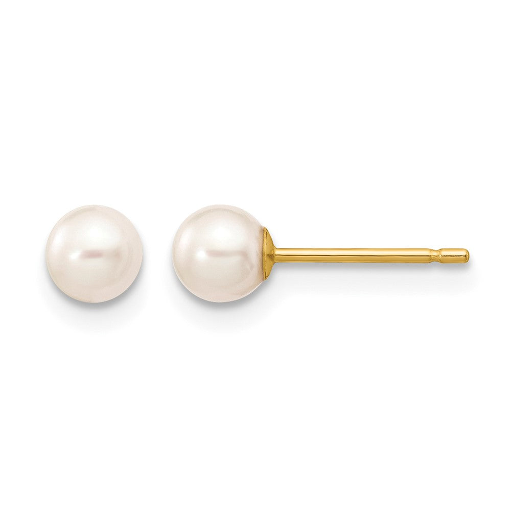 14k 4-5mm White Round Freshwater Cultured Pearl Stud Post Earrings