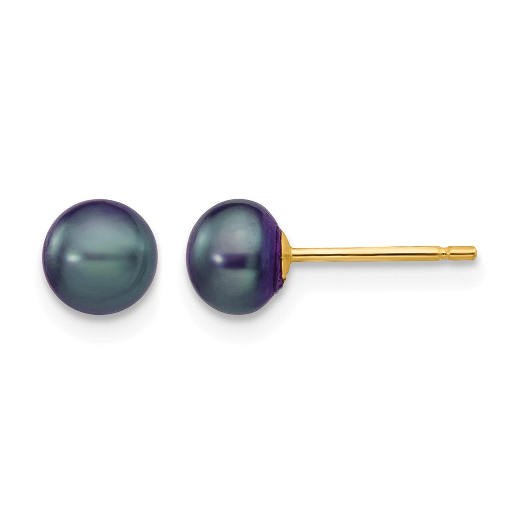 14k 5-6mm Black Button FW Cultured Pearl Stud Post Earrings