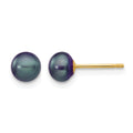 14k 5-6mm Black Button FW Cultured Pearl Stud Post Earrings