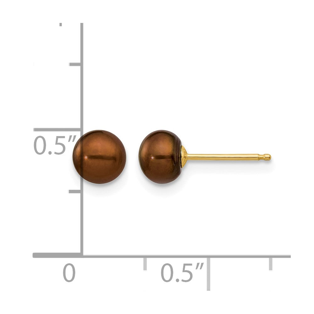 14k 5-6mm Brown Button Freshwater Cultured Pearl Stud Post Earrings