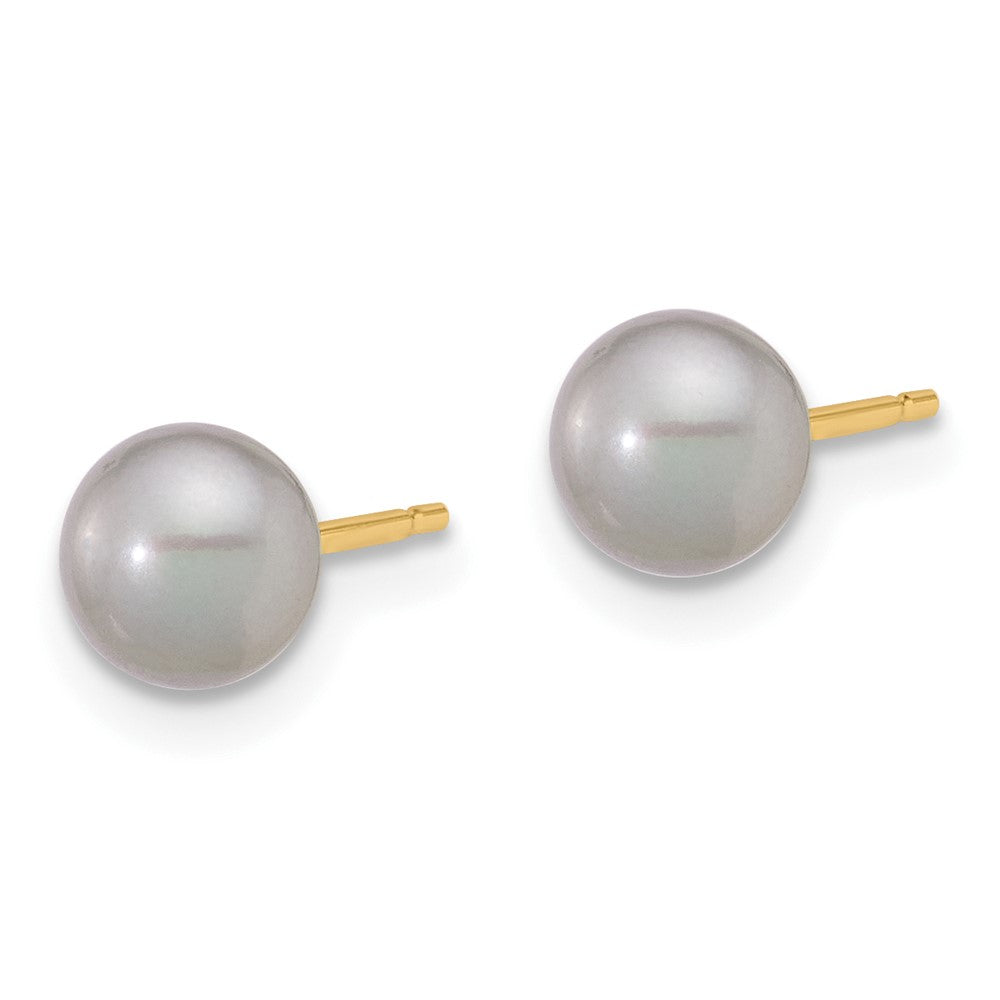 14K 5-6mm Grey Button FW Cultured Pearl Stud Post Earrings