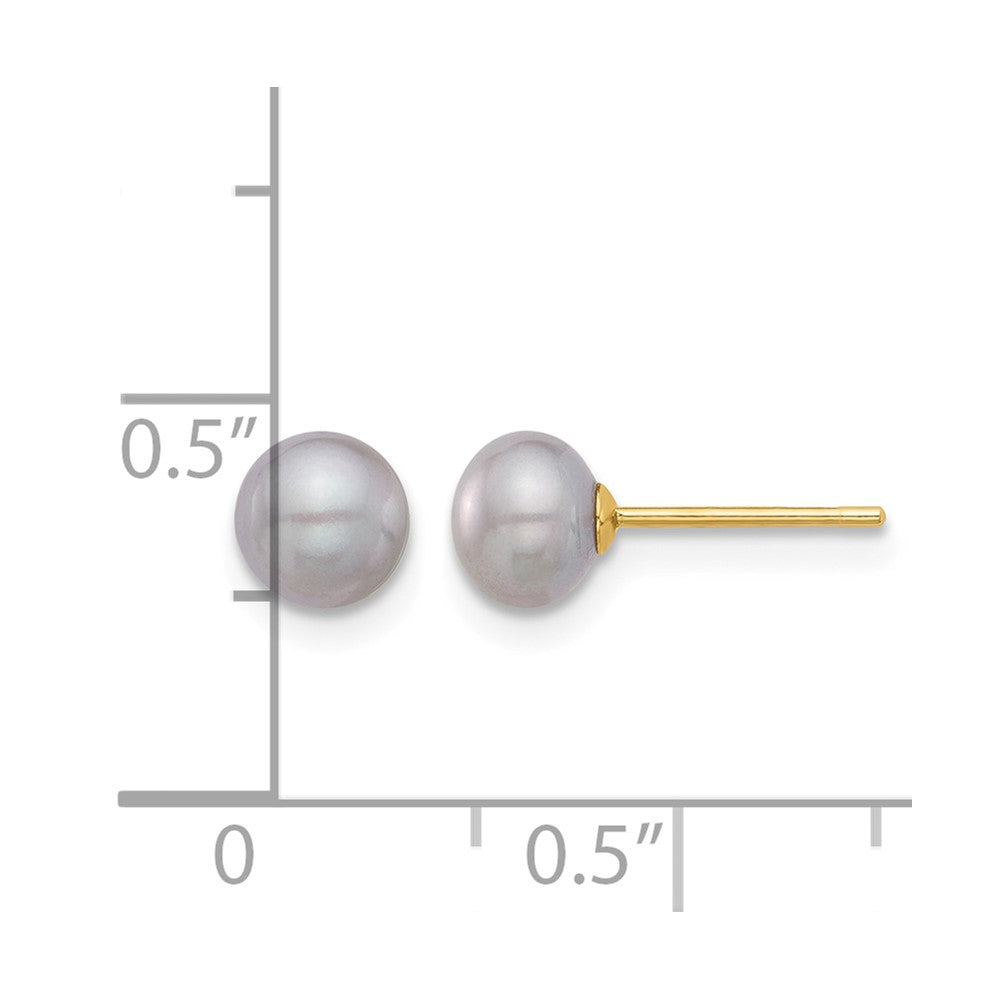 14K 5-6mm Grey Button FW Cultured Pearl Stud Post Earrings