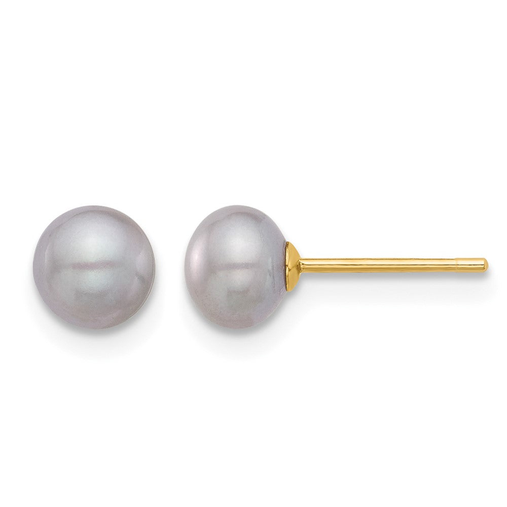 14K 5-6mm Grey Button FW Cultured Pearl Stud Post Earrings