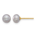 14K 5-6mm Grey Button FW Cultured Pearl Stud Post Earrings