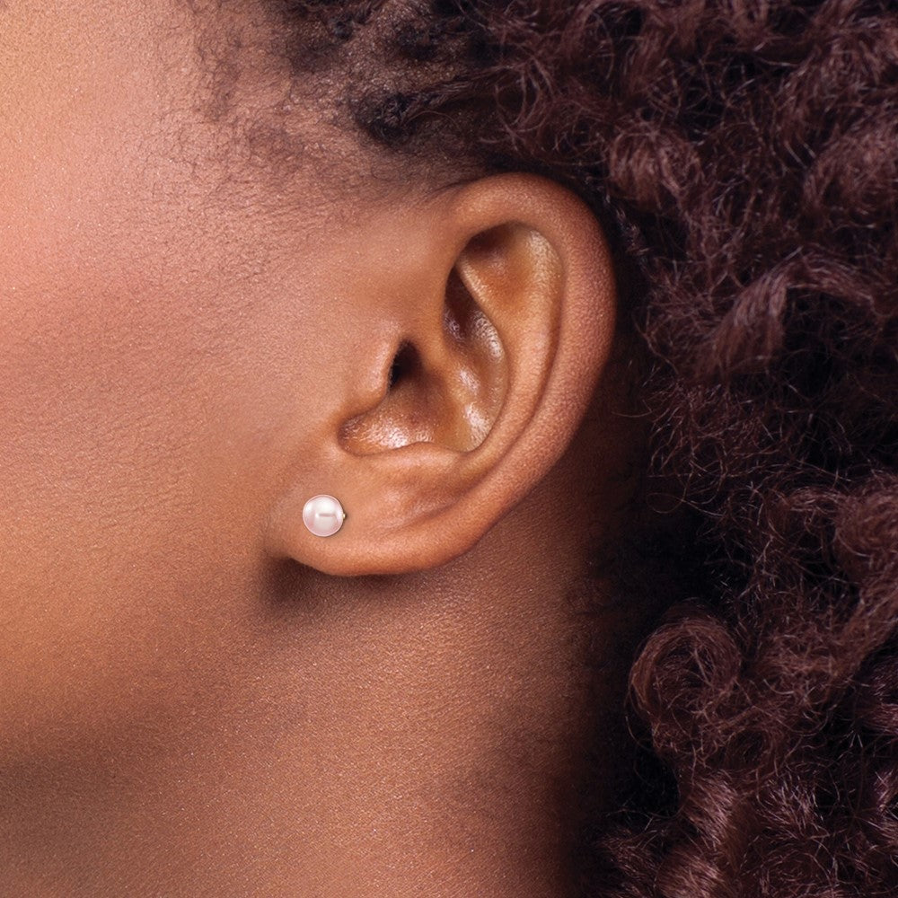 14k 5-6mm Pink Button FW Cultured Pearl Stud Post Earrings