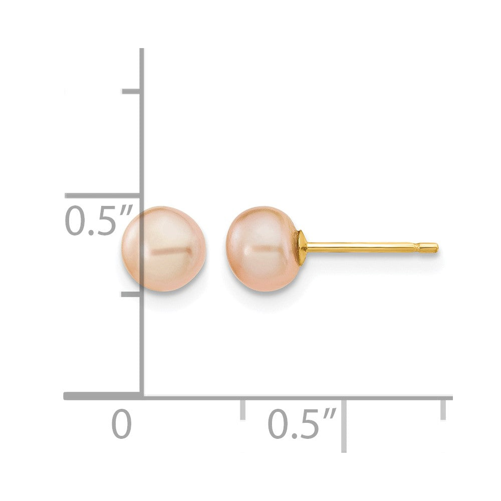 14k 5-6mm Pink Button FW Cultured Pearl Stud Post Earrings