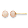 14k 5-6mm Pink Button FW Cultured Pearl Stud Post Earrings