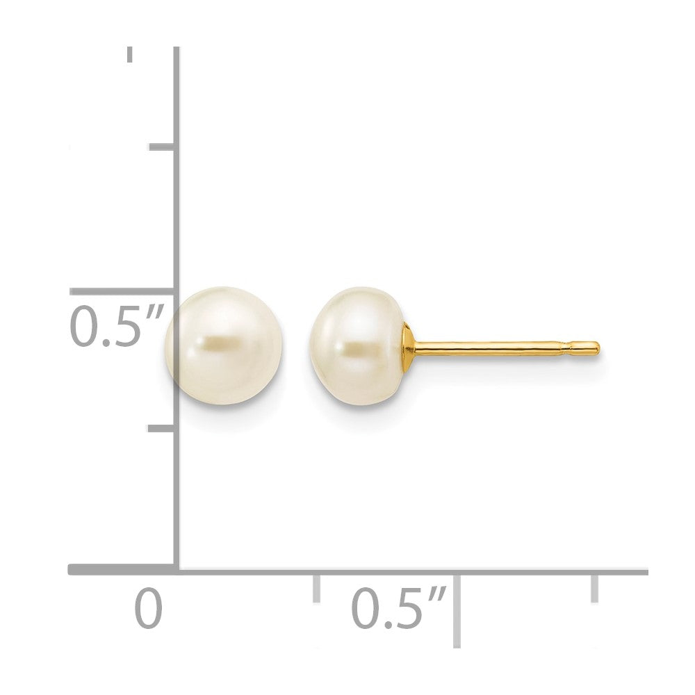 14k 5-6mm White Button Freshwater Cultured Pearl Stud Post Earrings