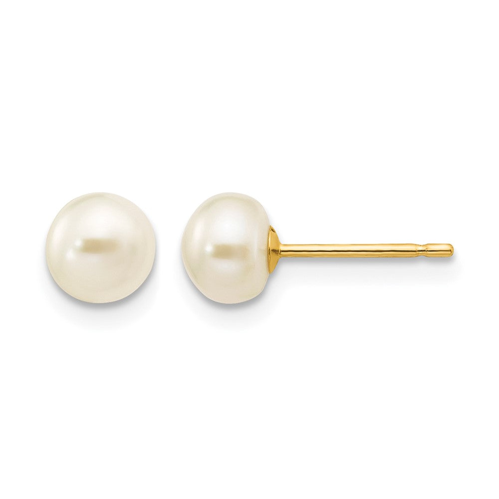 14k 5-6mm White Button Freshwater Cultured Pearl Stud Post Earrings