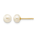 14k 5-6mm White Button Freshwater Cultured Pearl Stud Post Earrings