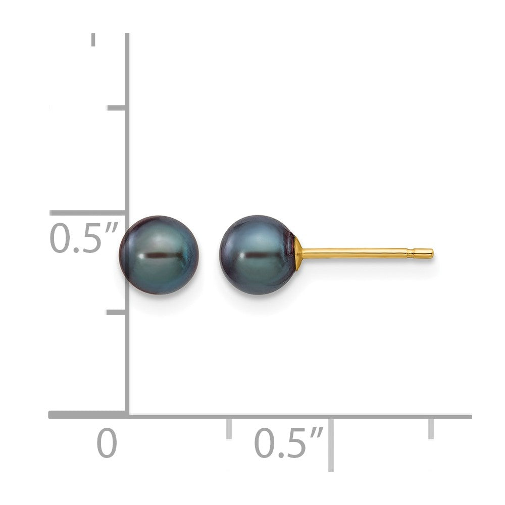 14k 5-6mm Black Round Freshwater Cultured Pearl Stud Post Earrings