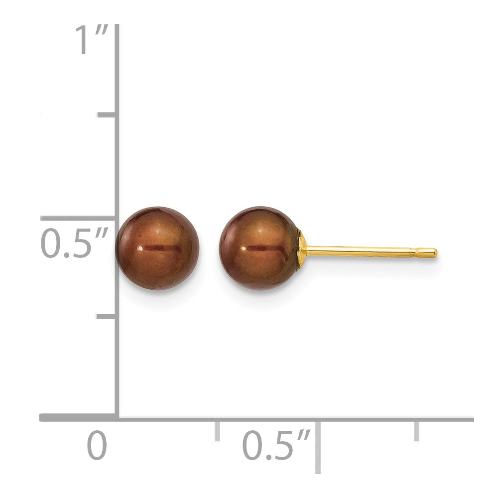 14k 5-6mm Brown Round Freshwater Cultured Pearl Stud Post Earrings