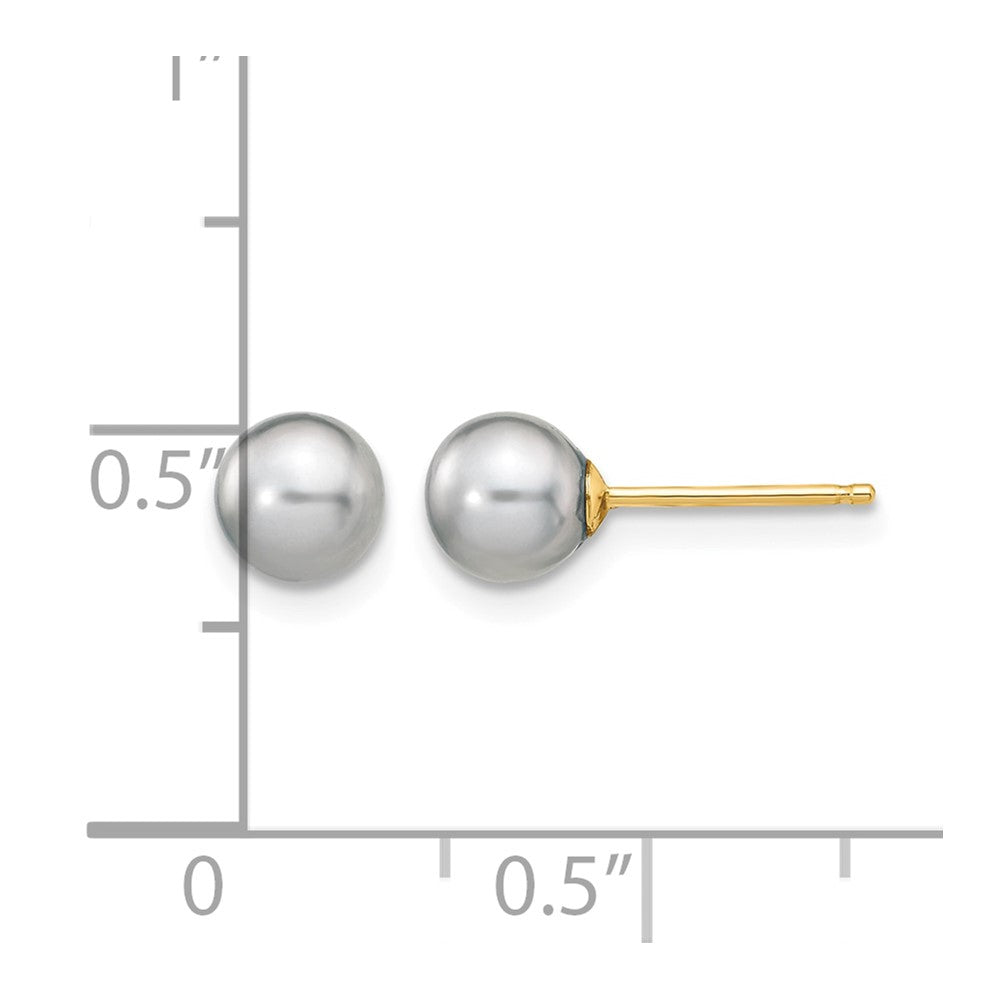 14k 5-6mm Grey Round Freshwater Cultured Pearl Stud Post Earrings