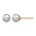 14k 5-6mm Grey Round Freshwater Cultured Pearl Stud Post Earrings