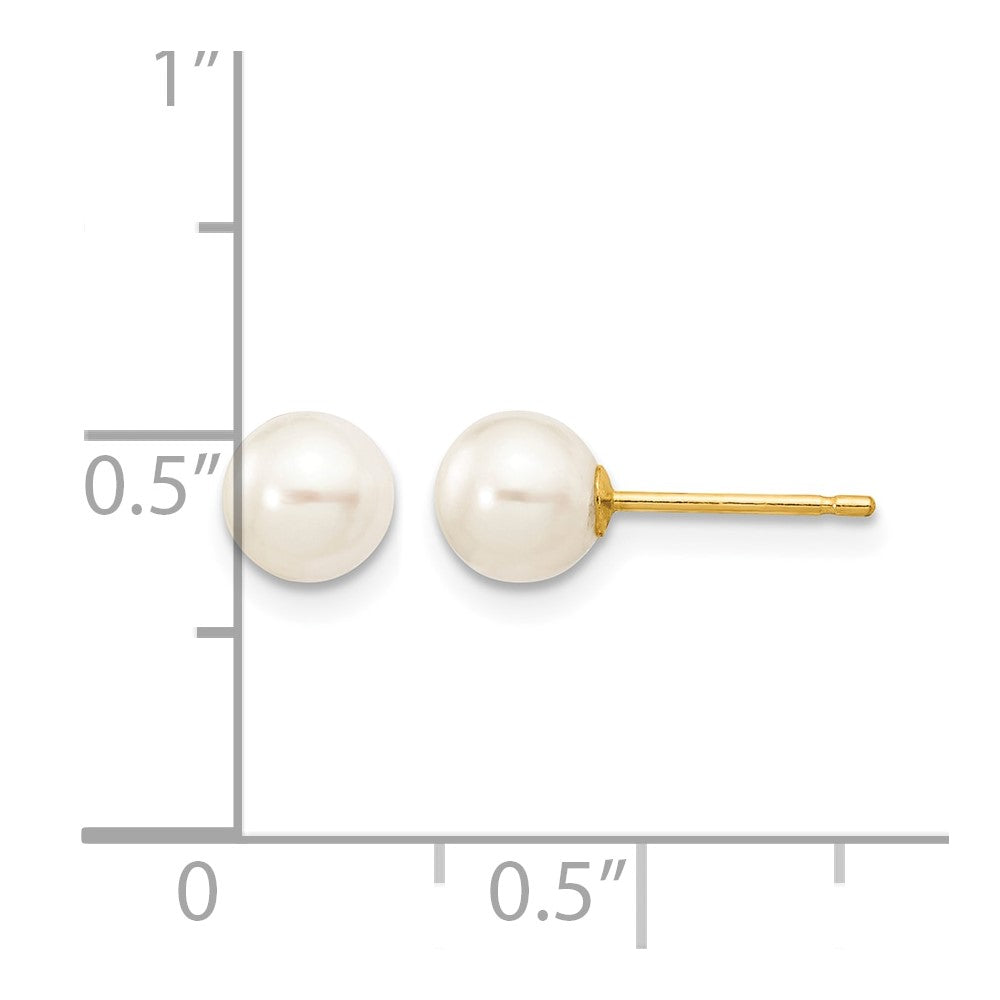 14k 5-6mm White Round Freshwater Cultured Pearl Stud Post Earrings