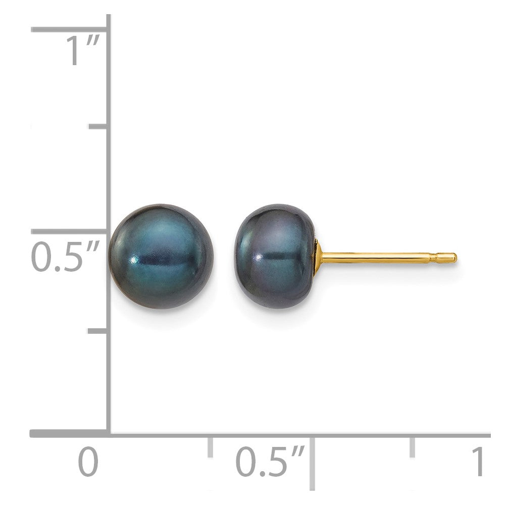 14k 6-7mm Black Button FW Cultured Pearl Stud Post Earrings