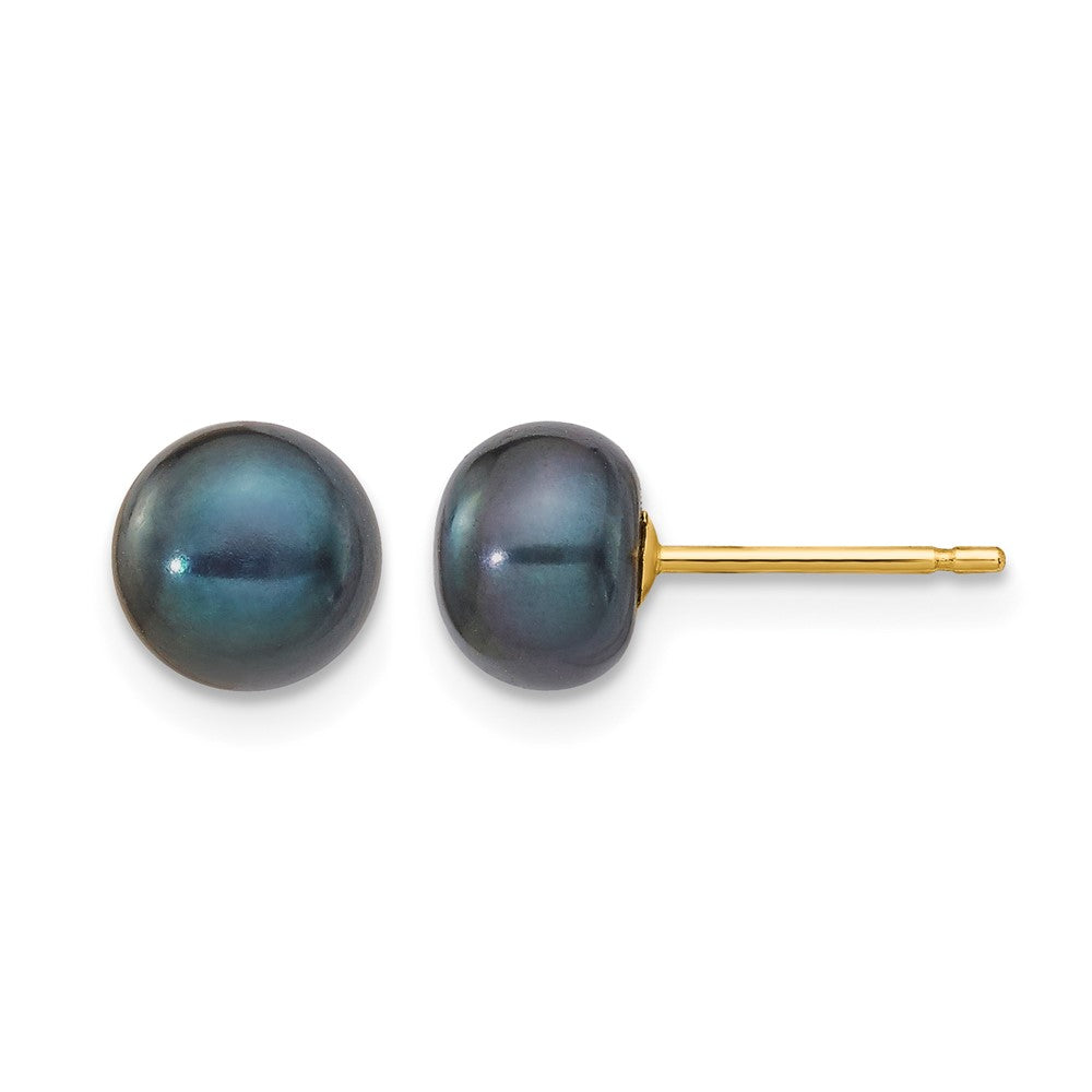 14k 6-7mm Black Button FW Cultured Pearl Stud Post Earrings
